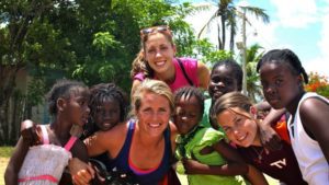 Our Volunteers with children at youth care community ork in Samana